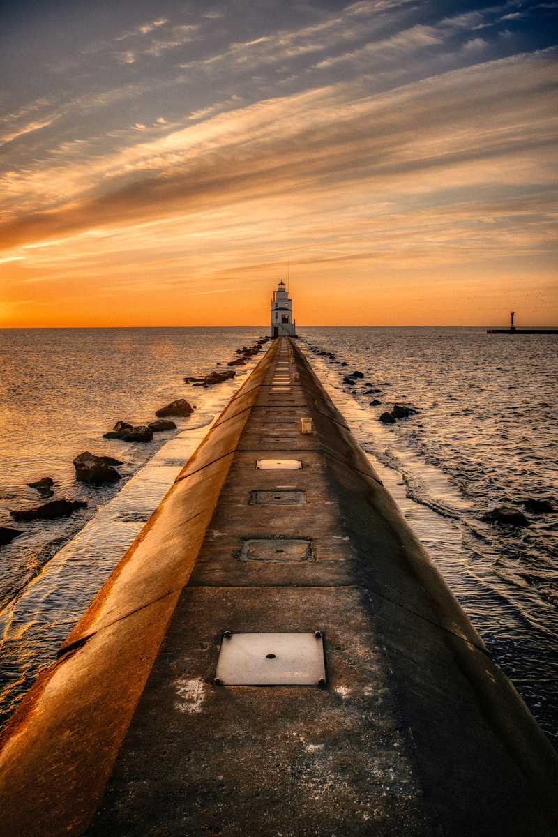 coast, orange color, manitowoc, ocean, vessel, beauty in nature, horizon, watercraft, nature, transportation, boardwalk, bridge, dock, concrete, dinghy