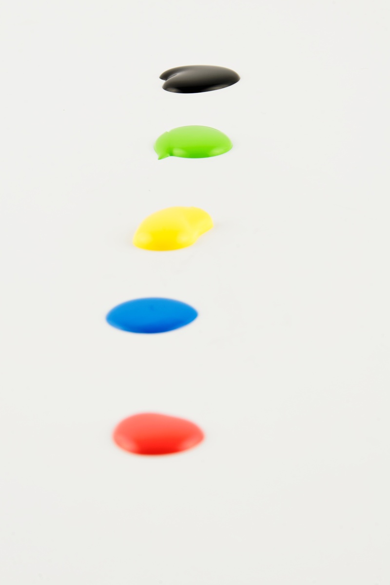 five, in a row, high angle view, multi colored, color, medium group of objects, colorful, painting, dose, blue, choice, close-up, cut out, farbklex, tempera