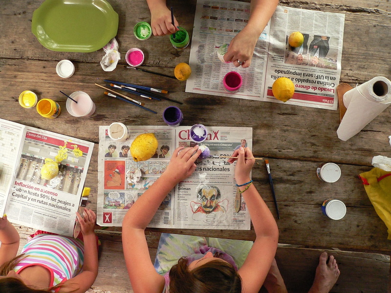 food, child, painting, tempera, human hand, crafts, eggs, easter, adult, women, wooden table, preparation, colors, children, high angle view, 1080P, childhood