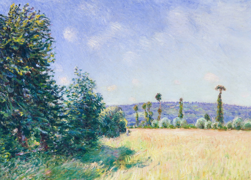4K, landscape, picture, Alfred Sisley, Sayur. Meadow in the Morning Sun
