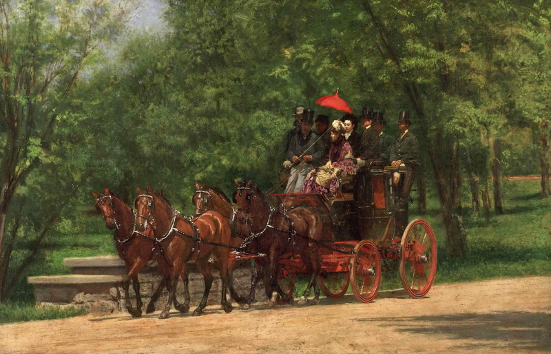 alley, May Morning in the Park, walk, picture, genre, trees, 1080P, Thomas Eakins