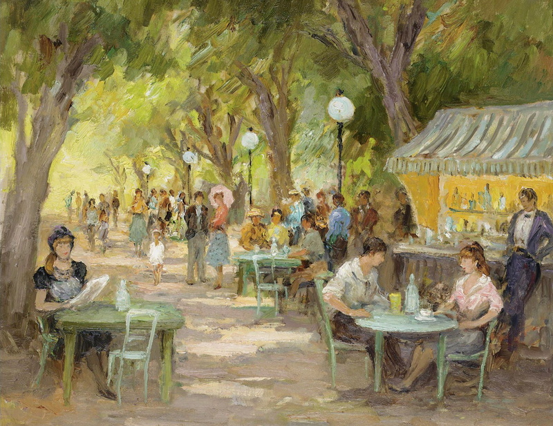 people, picture, genre, alley, Cafes on the Champs Elysees, Marseille Dif, 1080P, trees