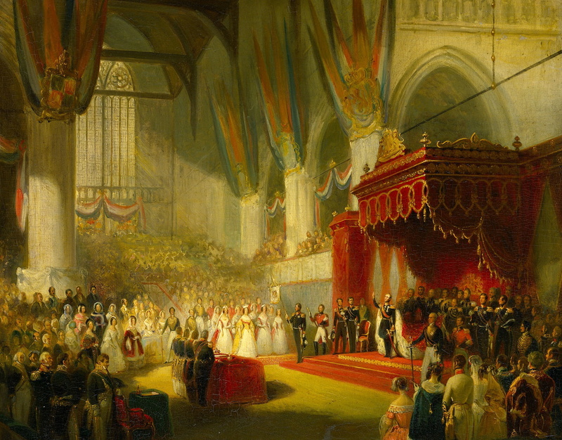tree, oil, picture, The inauguration of King William II in Amsterdam, 1080P, genre, Nicolas Pieneman