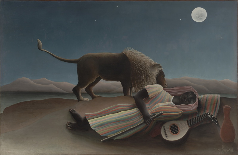 1080P, art, painting, gipsy, The sleeping gipsy, henri rousseau, sleeping, lion, leu