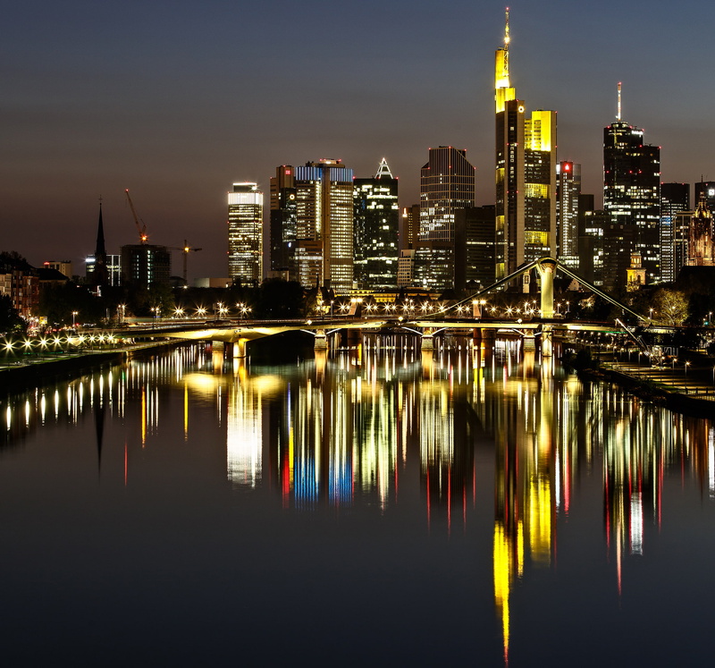 reflection, lights, Germany, night, bridge, Frankfurt am main, 1080P, home