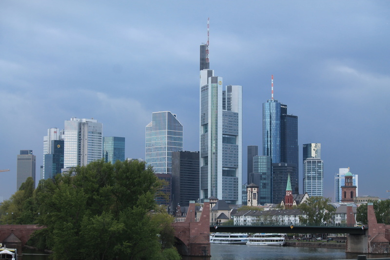 financial district, 4K, main, river, cityscape, cloud - sky, frankfurt, outlook, tower, urban Scene, sky, landscape, skyline, clouds, town center, downtown District