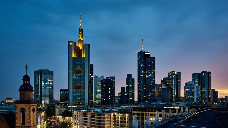 sky, skyscrapers, education, high, europe, panorama, building, landscape, lights, germany, hub, travel, night, city, skyline, scenic, frankfurt am main