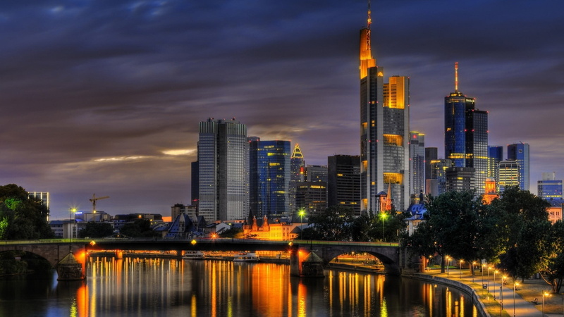 sky, Hdr, Frankfurt am main, cityscape, tall - high, financial district, skyscraper, River, tower, city, modern, cloud - sky, waterfront, 1080P, nature
