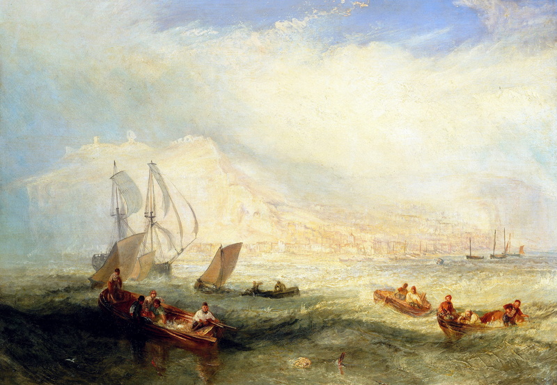 William Turner, picture, seascape, Off Hastings, wave, boat, sail, Line Fishing, 2K, sea