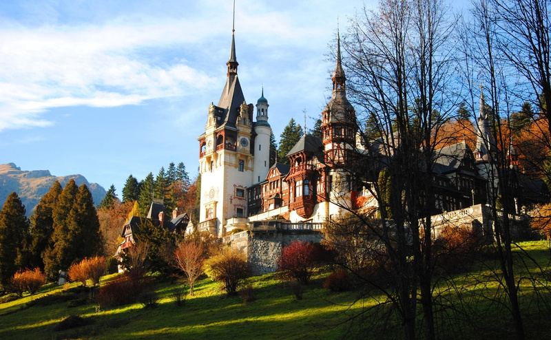 travel destinations, Castle, no people, spire, the past, tree, Peles, Romania, concrete, 4K, sky, nature, Others, plant, outdoors, change, spirituality