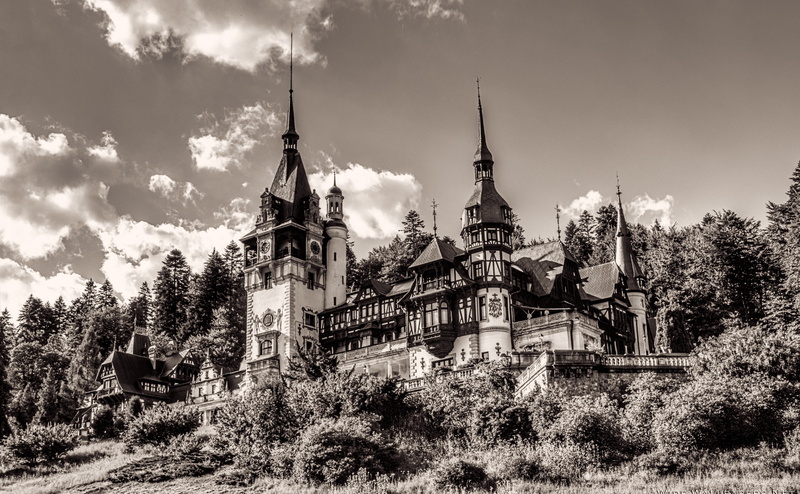 Holidays, building, spire, spirituality, nature, architecture, Romania, Sepia, travel destinations, no people, plant, building exterior, Halloween, Peles