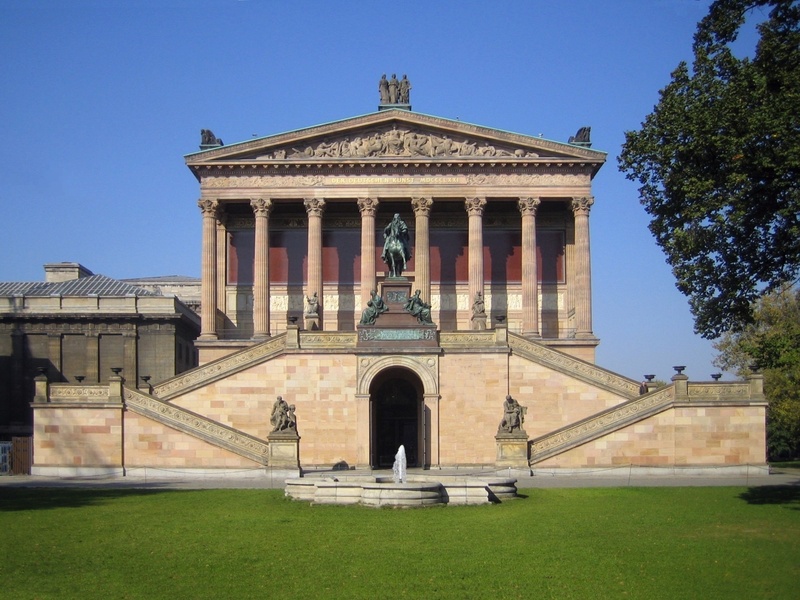 grass, berlin, travel, statue, sky, history, outdoors, no people, the past, plant, clear sky, architecture, blue, building exterior, national gallery, nature