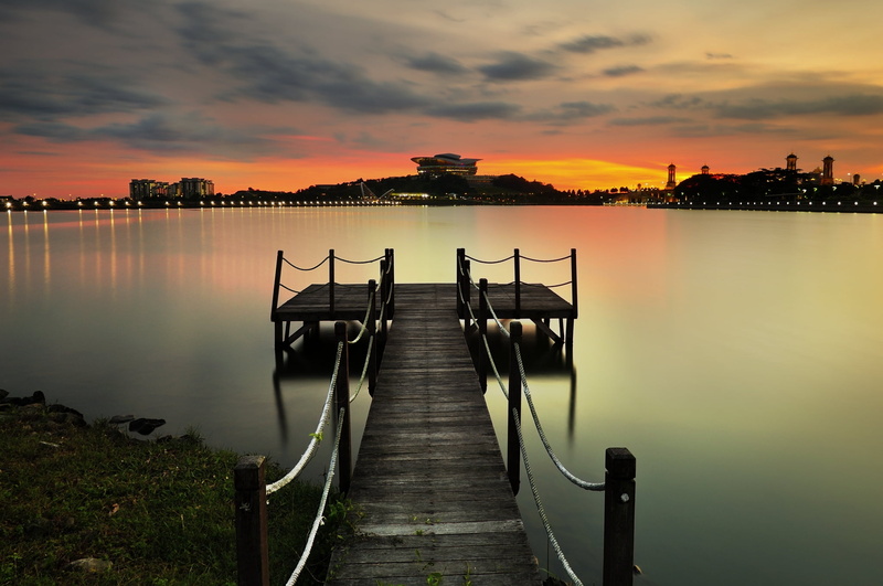 reflection, lake, blue, quiet, water, wood - material, summer, urban Skyline, sunset, urban Scene, dusk, wooden, orange color, sunrise - Dawn, marina, scenics