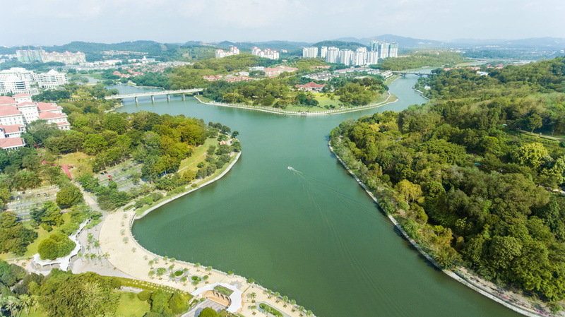 forest, traveller, building, plant, aerial view, 4K, built structure, putrajaya, travel, architecture, outdoors, river, tree, beauty in nature, malaysium