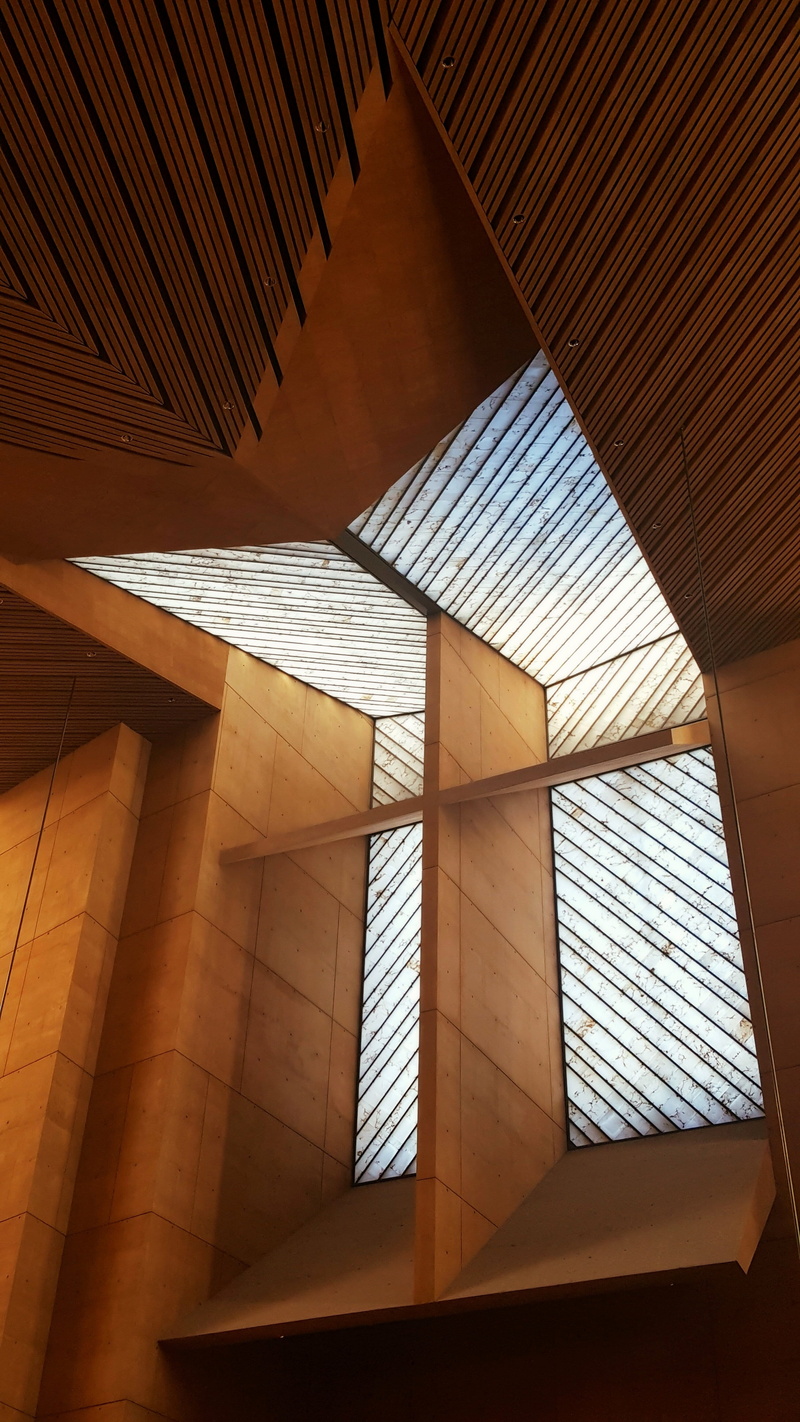 sunlight, roof, alabaster, no people, low angle view, church, shape, pattern, ceiling, los angeles cathedral, window, wall - building feature, corrugated