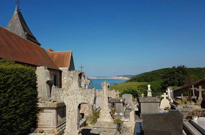 coast, day, the past, maritime, Cemetery, normandy, Crosses, old, history, sunlight, blue, architecture, travel, landmarks, outdoors, clear sky, building