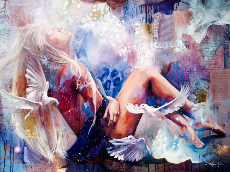 dove, painting, 720P, women, Dimitra Milan