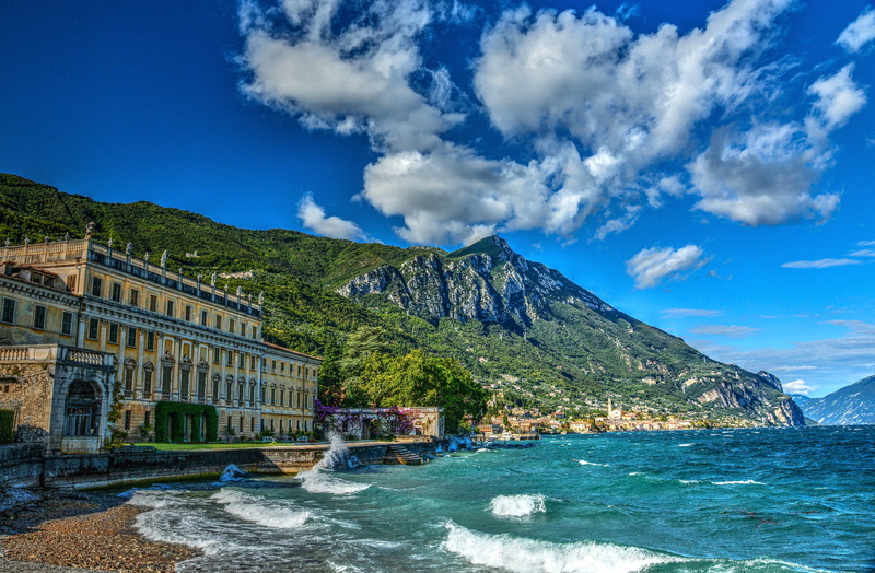 2K, the building, lake, Alps, mountains, Lombardy, Gargnano, Italy, Garda, Lake Garda