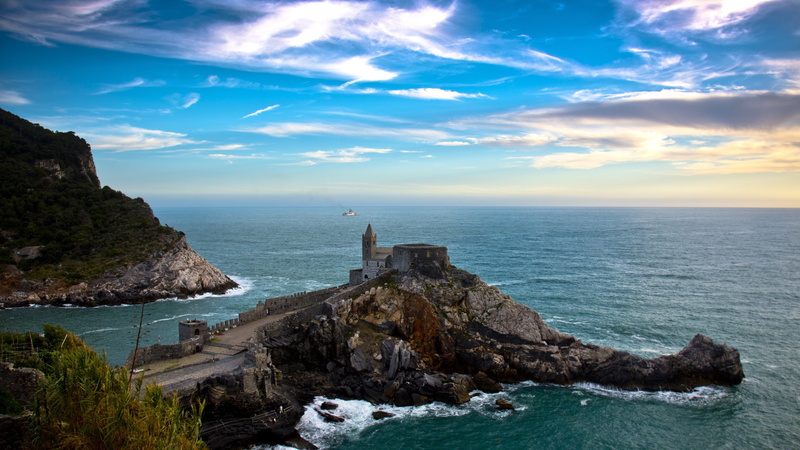 cloud - sky, water, no people, portovenere, europe, nature, horizon, church, tranquil scene, landscape, rock, solid, porto venere, tranquility, cloud, cineque terre