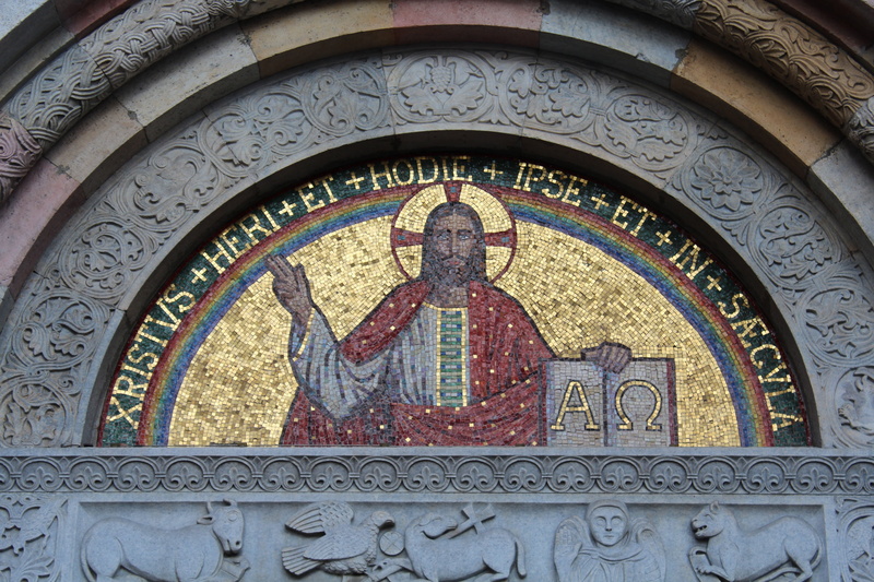 craft, art and craft, milan, male likeness, religion, alpha and omega, building, creativity, lombardy, church of san babila, day, low angle view, multi colored