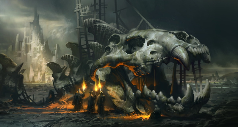 Dark, skeleton, 1080P, skull, Fantastic, world, fire, fantasy, Gothic