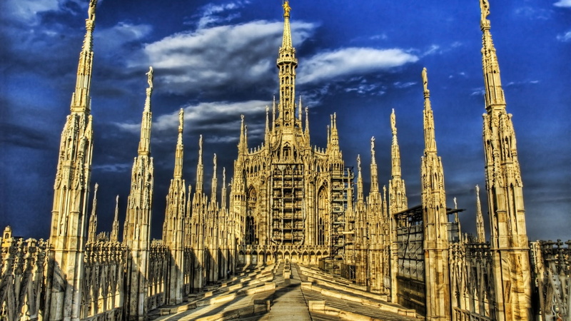 ornate, travel, gothic style, spire, tourism, 1080P, Milan, spirituality, Gothic cathedral, history, tower, Sky, the past, built structure, religion, nature