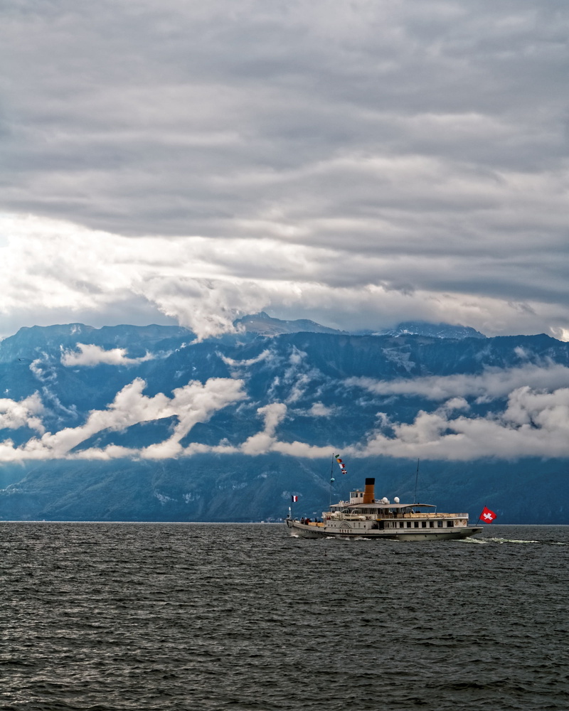 mountains, boot, mountain, travel, scenics - nature, non-urban scene, lake geneva, vaud, real people, 1080P, outdoors, blue, switzerland, nautical vessel