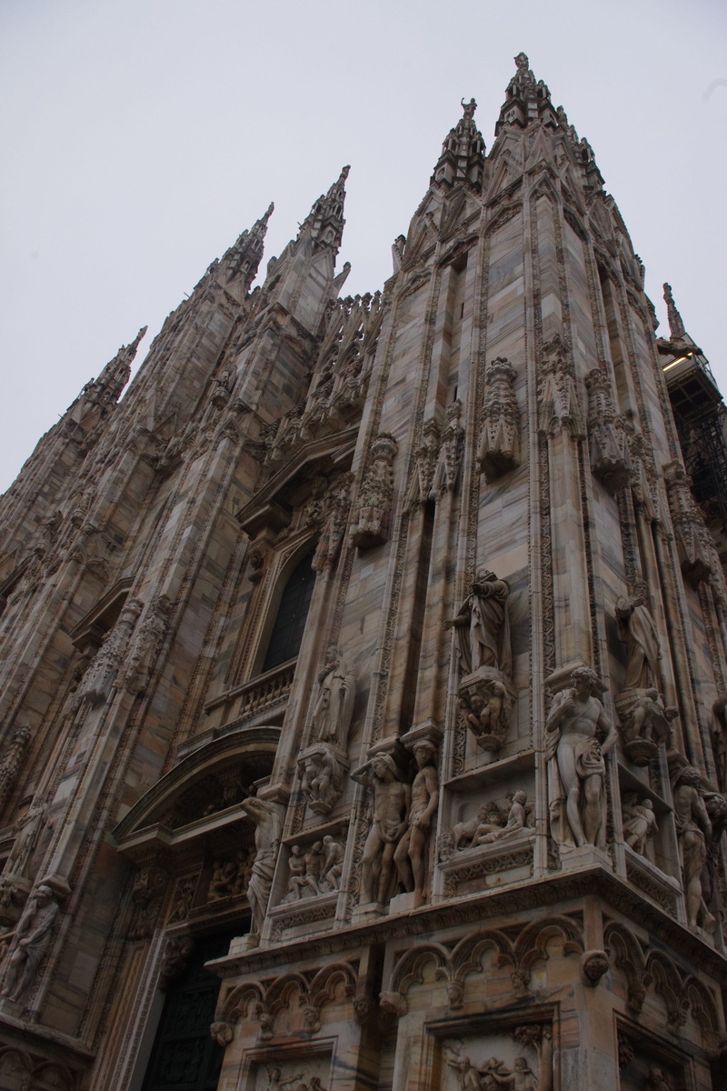 ancient civilization, travel destinations, tourism, milan, cathedral, built structure, belief, detailed, day, public, travelling, old, cold, low angle view