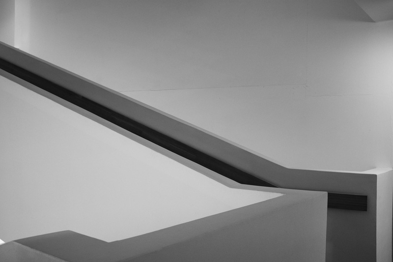 building, modern, russia, no people, concrete, line, empty, ceiling, blackandwhite, background, wall - building feature, railing, multimedia art museum