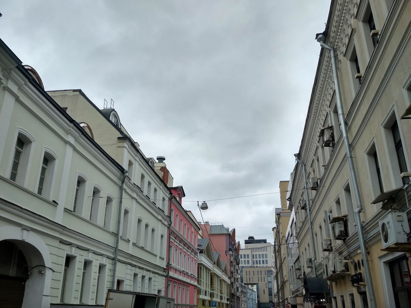 buildings, walkway, pedestrian, tarmac, building, city, building exterior, lighting equipment, ulitsa sretenka, russia, built structure, pavement, street