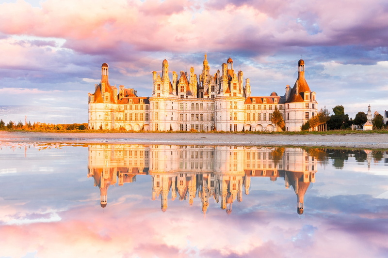 Chateau de Chambord, clouds, river, 1080P, castle
