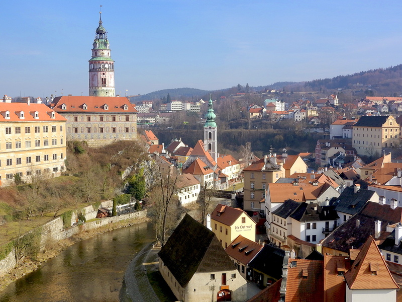 building exterior, water, travel, the historic city of, architecture, trip, unesco, krumlov, outdoors, old town, tall - high, czech republic, day, renaissance