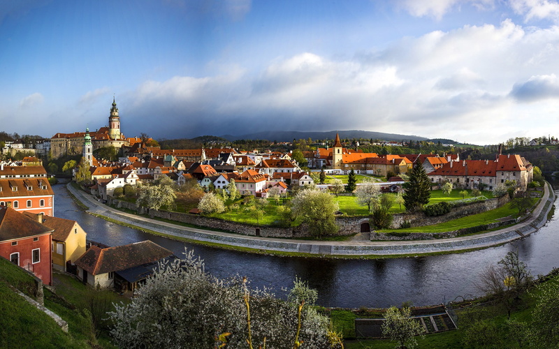 hd, no people, outdoors, water, town, landscape, cesky, townscape, building exterior, building, residential district, travel, river, city, tree