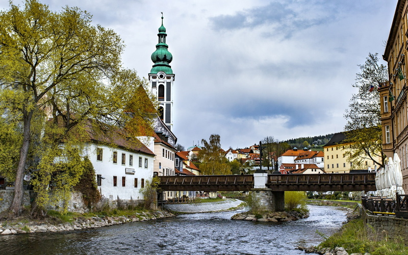 bridge - man made structure, day, hd, religion, bridge, travel, landscape, architecture, tower, river, plant, 2K, cesky, building exterior, water, city