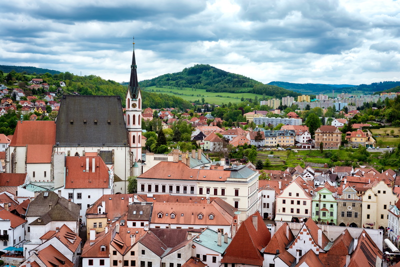 cesky krumlov, destination, outdoors, above, crumlaw, high angle view, day, tree, rooftop, scenic, city, cesky, historic, famous, cityscape, cloud - sky