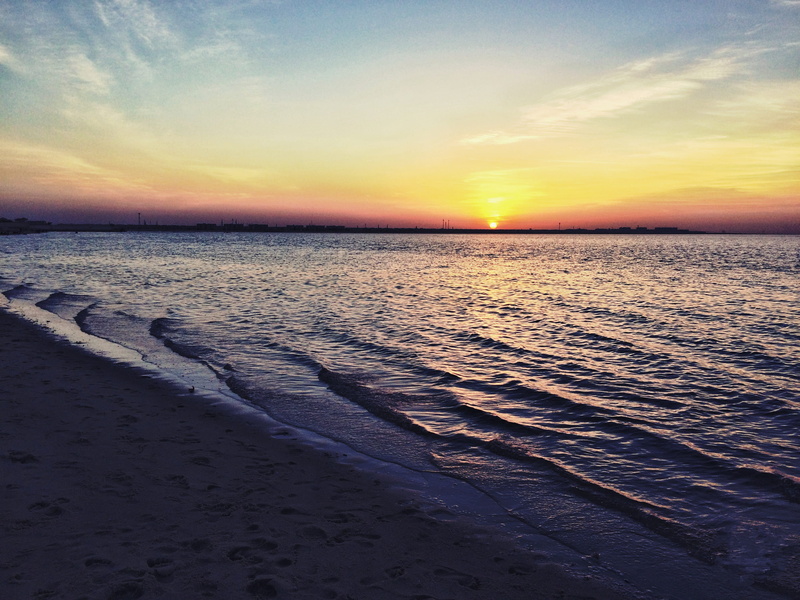 dareen sea club, beauty in nature, horizon, al jubail, idyllic, sky, #dareenbeach, sea, orange color, outdoors, #sunset, beach, no people, water, scenics - nature