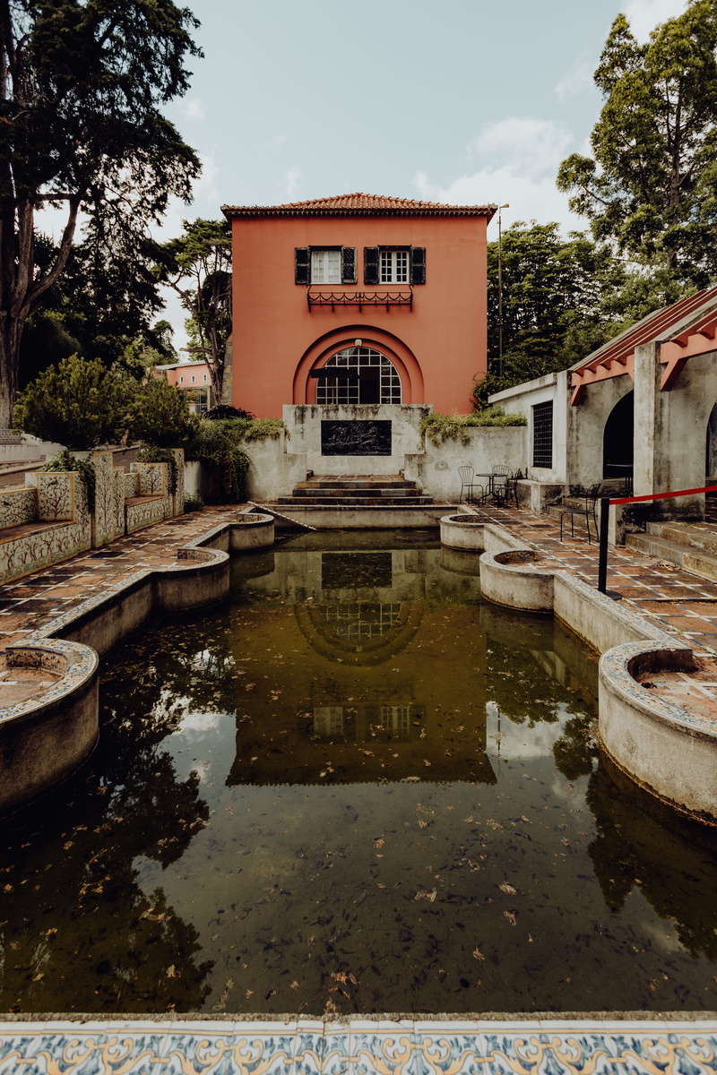 no people, Europe, outdoors, courtyard, building exterior, plant, pond, tree, belem, lisbon, nature, arch, lisboa, building, palms, day, exotic, botanical