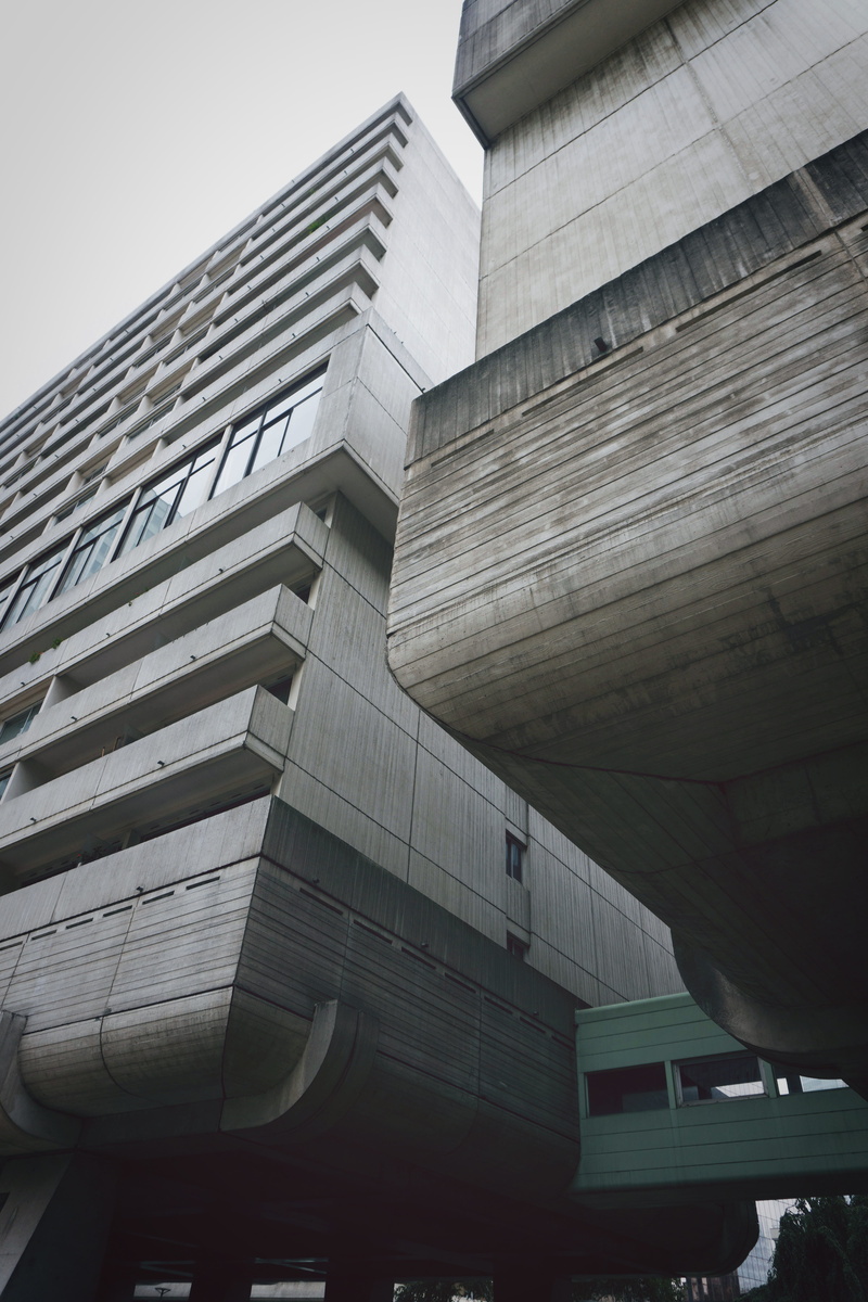 clear sky, modernism, city concrete, citylife, facade, fense, office, modern, skyscraper, glass - material, building, france, brutalism, business, low angle view