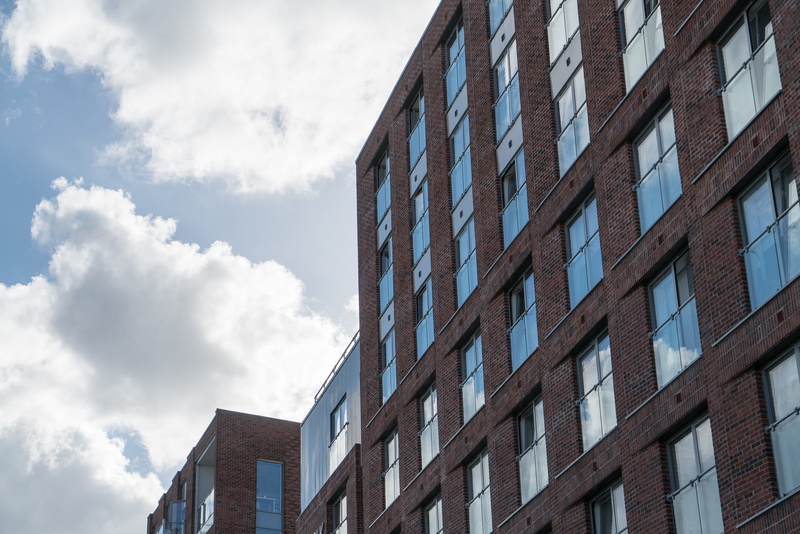 united kingdom, city, architecture, outdoors, brick, office, pattern, reflection, modernist, sky, glass - material, no people, cloud - sky, built structure