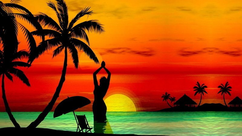 woman, planet, world, beach, photoshop, sunset, 1080P, water, 3d and a, holidays, another, beautiful, color, summer, cute