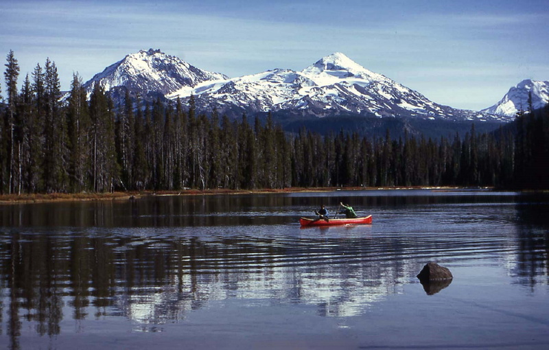 scott lake, winter, lake, mountain, boat, tranquility, nautical vessel, nature, three sisters, canoe, willamette national forest, reflection, peaks, scenics - nature