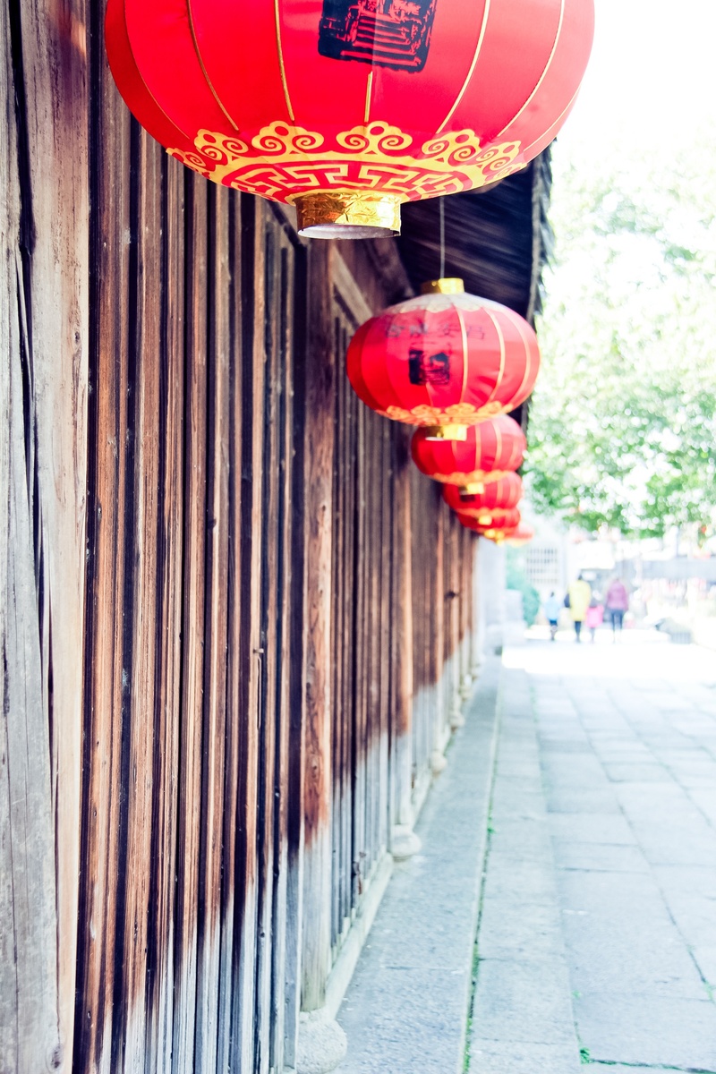 paper lantern, balloon, lantern, architecture, chinese lantern, day, built structure, celebration, decoration, lanterns, jiangnan, 2K, footpath, no people