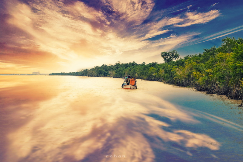 nautical vessel, scenics - nature, sundarban, mode of transportation, sky, weather, abendstimmung, scenic, 5K, summer, landscape, land, waterfront, water