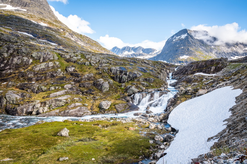 iceland, scenics - nature, day, plant, rock, green, norway, flowing, snow, nature, non-urban scene, mountains, river, cold temperature, 5K, water, mountain range