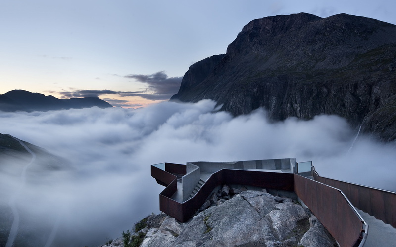 mountains, nature, mountain peak, idyllic, water, cloud - sky, non-urban scene, sunset, 2K, scenics - nature, outdoors, power in nature, stairways, fog