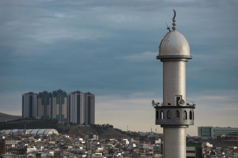 cityscape, office building exterior, sky, tall - high, travel, dome, azmar mosque in sulaimaniyah, no people, architecture, building, skyscraper, travel destinations