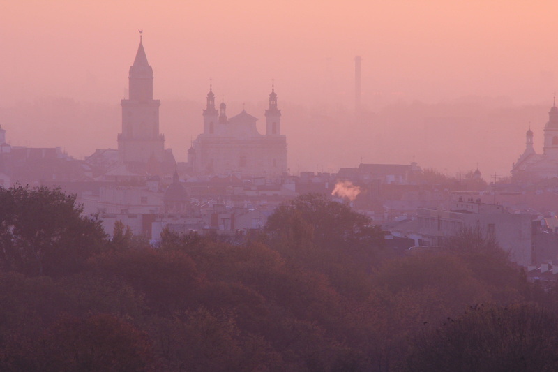 plant, fog, cityscape, government, poland, smog, 5K, building, outdoors, no people, sunset, sky, architecture, lublin, pollution, city, the cathedral