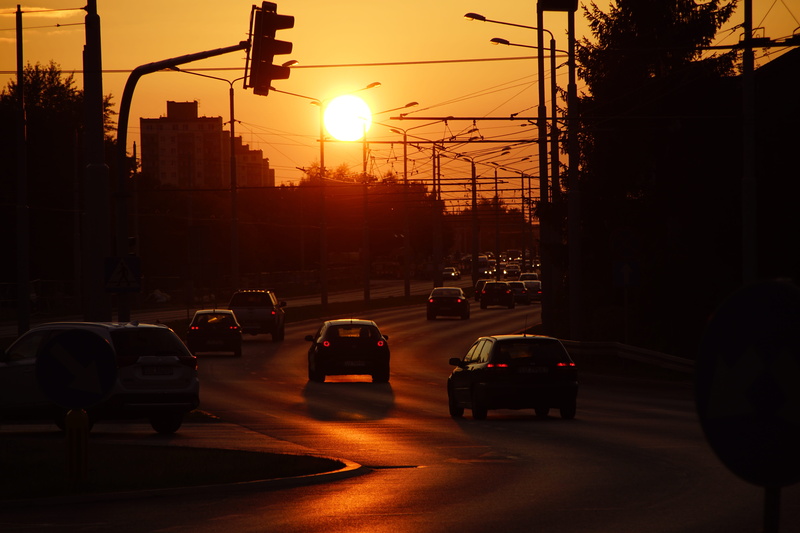 city street, the sun, 5K, sky, west, city, outdoors, road, view, on the move, lublin, motor vehicle, electricity, poland, traffic, landscape, street, transportation