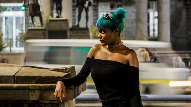 one person, night, gray, wearing, hair, building exterior, fashion, 4K, nairobi, leisure activity, hairstyle, city, people, kenya, kenyan, clothing, waist up