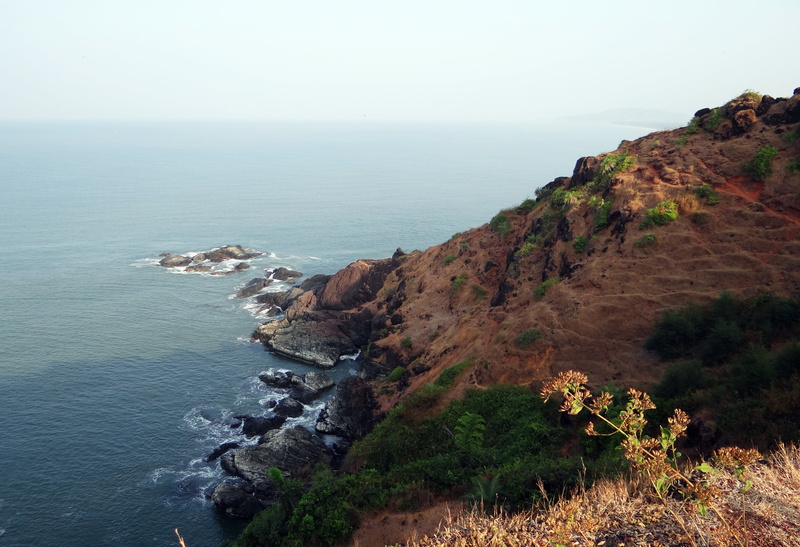 hills, sea, rocky, nature, cliff, land, rock - object, idyllic, rocky coastline, india, coast, horizon, view, plant, coastline, rocks, gokarna, arabian